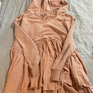Free People Pink Hooded Oversized Cozy Lagenlook Tunic